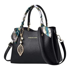 Women's Messenger Tote Bag Handbag Shoulder Bag Bobble Pendant for Bags, black, One Size