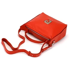 Women's Messenger's Hand Bag Convertible to Shoulder and Cross Body Bag with Handles and Adjustable Detachable Strap Made of Genuine Leather 30x30cm Red
