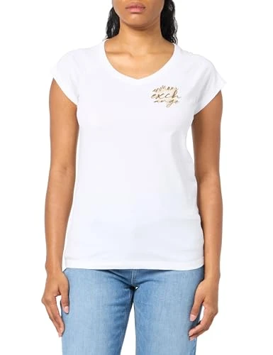 Women's Metallic Logo Cotton V-Neck T-Shirt, Optic White, S