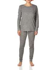 Women's Micro Waffle Thermal Set Pajama, Smoke Heather, Medium Women's Micro Waffle Thermal Set Pajama, Smoke Heather, Medium
