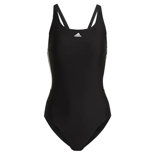Women's Mid 3-Stripes Swimsuit, Black/White, 16