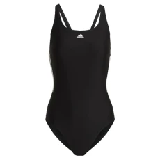 Women's Mid 3-Stripes Swimsuit, Black/White, 16 Women's Mid 3-Stripes Swimsuit, Black/White, 16