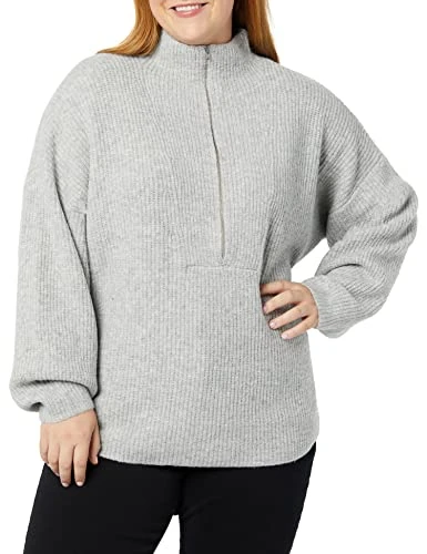 Women's Mid Gauge Stretch Half Zip Polo Collar Jumper (Previously Daily Ritual), Grey Heather, L