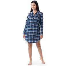 Women's Mid-Length Flannel Sleep Shirt Dress Nightgown, Blue Chequered, XL Women's Mid-Length Flannel Sleep Shirt Dress Nightgown, Blue Chequered, XL