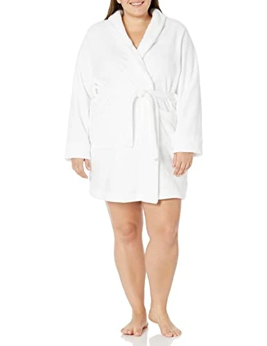 Women's Mid-Length Plush Dressing Gown (Available in Plus Size), White, L