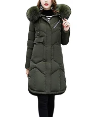 Women's Mid-Long Outdoor Hooded Jacket Slim Fit Thick Down Jacket Student's Puffer Trenchcoat Army Green 2XL