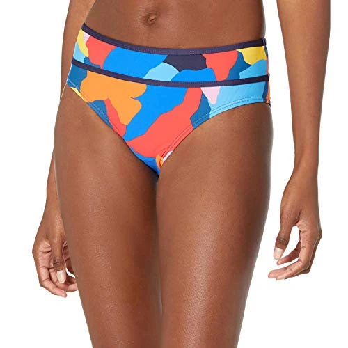 Women's Mid Rise Binding Bottom Bikini, Rainbow Combo, Large