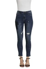Women's Mid Rise Distressed Faded Skinny Butt-Lifting Skinny Jeans (UK 12, Blue)