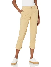 Women's Mid-Rise Slim-Fit Cropped Tapered Leg Khaki Trouser, Khaki Brown, 14