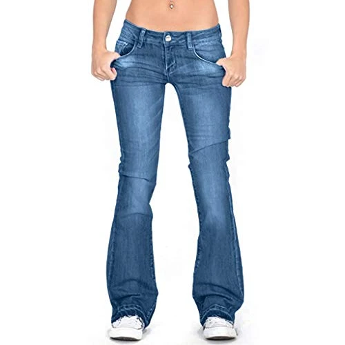 Womens Mid Rise Stretch Boot Cut Flare Juniors Jeans Curvy Fit Classic Distressed Wide Leg Bell Bottom Denim Pants Heavy Duty Durable Workwear Pants with Pockets