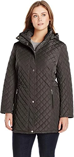 Women's Mid-Weight Diamond Quilted Jacket (Standard and Plus), Black, 0X