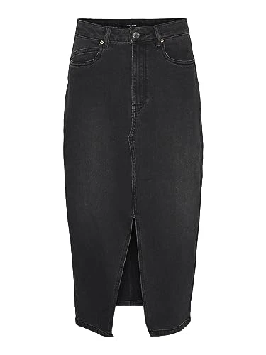 Women's Midi Denim Skirt with Split 5-Pocket Long Skirt, Colours:Black, Size:M