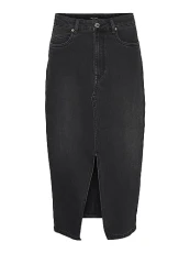 Women's Midi Denim Skirt with Split 5-Pocket Long Skirt, Colours:Black, Size:M