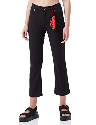 Women's midi Flare in Stretch Lyocell Gabardine Shorts, Black, 32