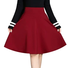 Womens Midi Pleated Skirts High Waist Knee Length Skirt for Autumn Winter Red M Womens Midi Pleated Skirts High Waist Knee Length Skirt for Autumn Winter Red M
