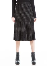 Women's Midi Pleated Sweater Skirt, Black/Charcoal Houndstooth Stripe, L Women's Midi Pleated Sweater Skirt, Black/Charcoal Houndstooth Stripe, L