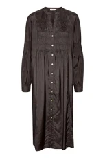 Women's Midi Shirt Dress Front Buttons Long Sleeves Silky Casual, Java, 12