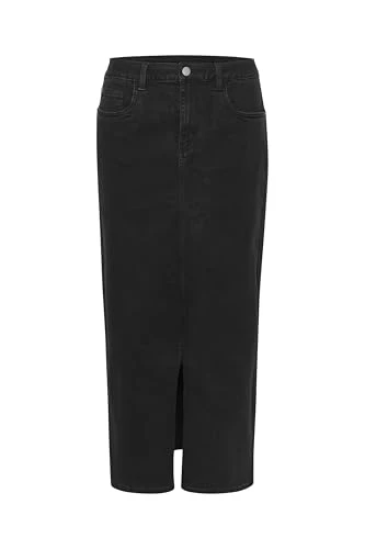 Women's Midi Skirt Denim High-Waisted Regular Fit Zip and Button Fastening, Black Deep, 10