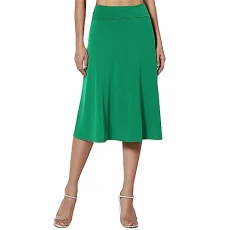 Women's Midi Skirt Simple Comfort A Line Skirts Stretch Flared Knee Length Skirts High Waist Solid Colour Summer Skirts Green Women's Midi Skirt Simple Comfort A Line Skirts Stretch Flared Knee Length Skirts High Waist Solid Colour Summer Skirts Green