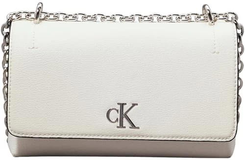 Women's Minimal Monogram Chain Detail Shoulder Bag, Off-White (Creamy White), One Size