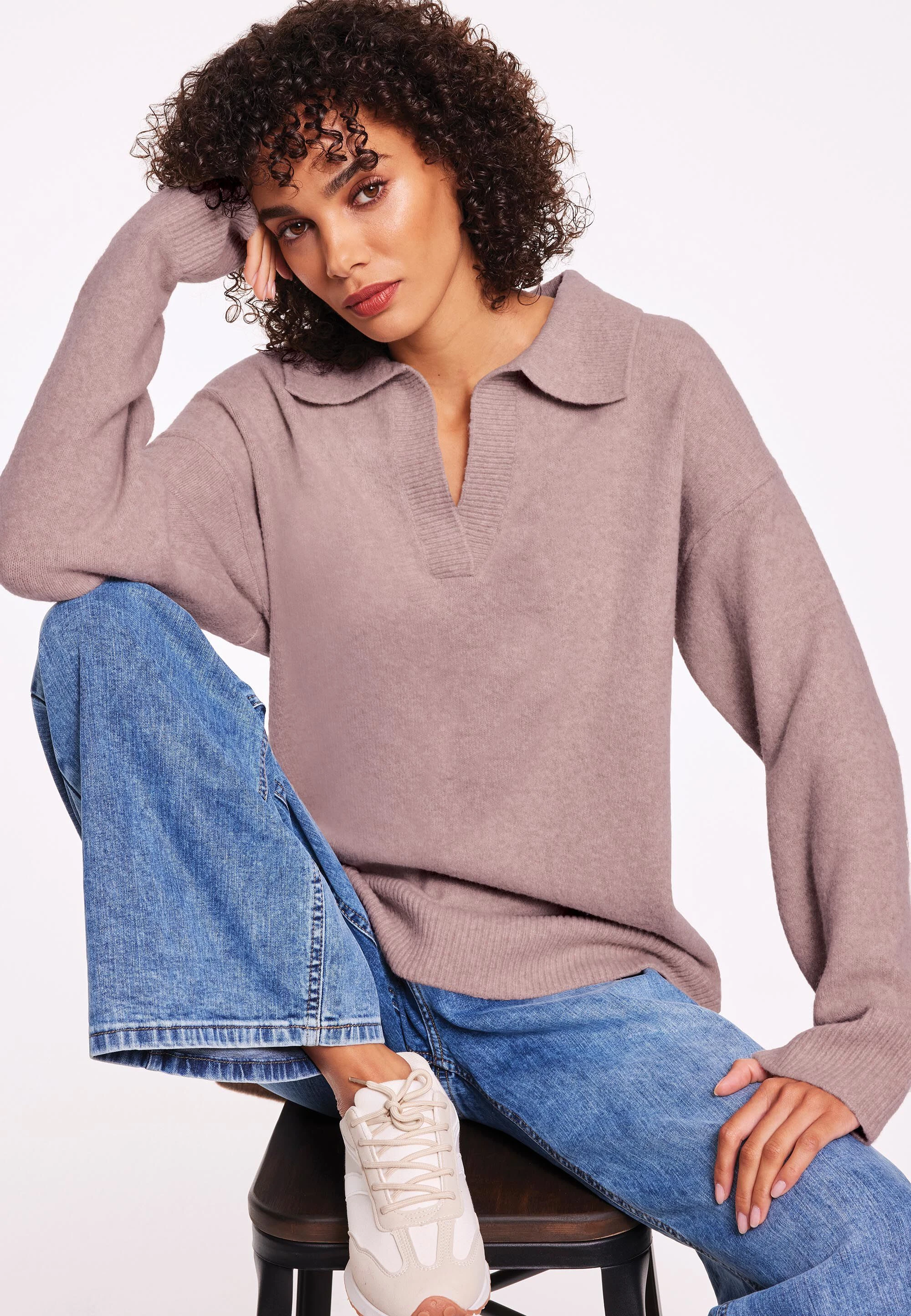 Womens Mink Collared Knitted Tunic