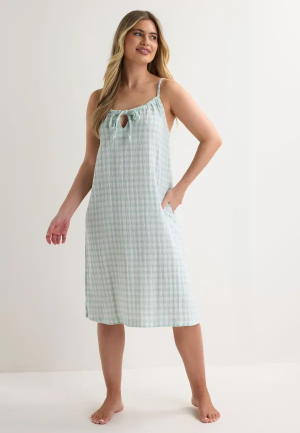 Womens Mint Gingham Check Chemise Nightdress