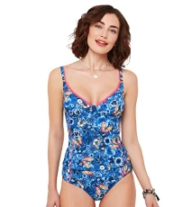 Women's Mix and Match Figure Flattering Removable Padding Tankini Top Bikini, Aqua Multi, 8