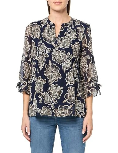 Women's Mixed Media Floral Print Pintuck Blouse, Night Sky Multi, S