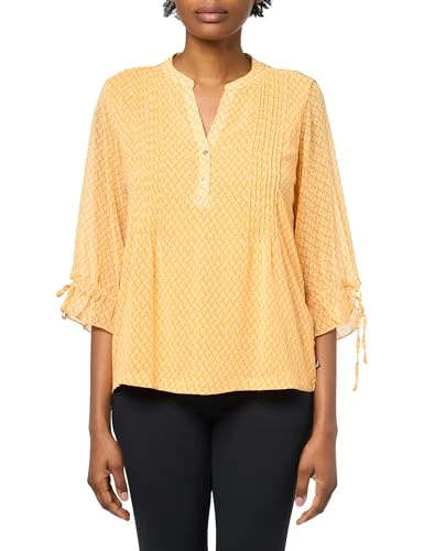 Women's Mixed Media Foulard Print Pintuck Blouse, Golden Glow Multi, XS