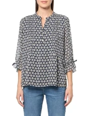 Women's Mixed Media Foulard Print Pintuck Blouse, Night Sky Multi, XS Women's Mixed Media Foulard Print Pintuck Blouse, Night Sky Multi, XS