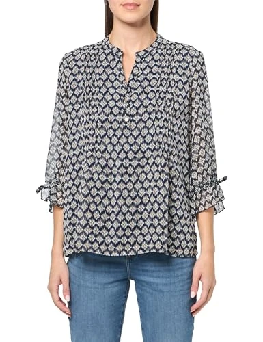 Women's Mixed Media Foulard Print Pintuck Blouse, Night Sky Multi, XS