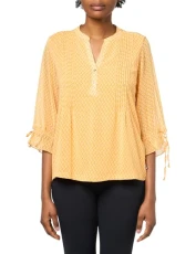 Women's Mixed Media Leaf Print Pintuck Blouse, Golden Glow Multi, Medium Women's Mixed Media Leaf Print Pintuck Blouse, Golden Glow Multi, Medium