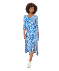 Womens Mixed Print Wrap Front Jersey Dress, Blue, 14 UK