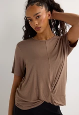 Womens Mocha Plain Front Twist Top