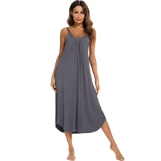 Womens Modal Full Slip Dress Loose Fit Camisole Dress Negligee Nightdress Chemise Grey SN070662 XXL