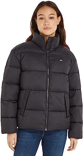 Women's Modern Puffer Jacket for Transition Weather, Black (Black), XL