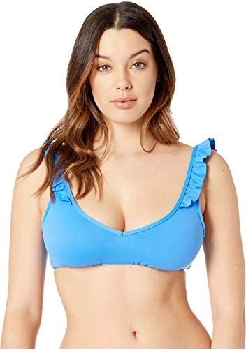 Womens Modern Solids Ruffle Tie Back Bralette Top