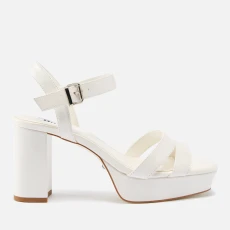 Womens Molten Leather Heeled Platform Sandals - White