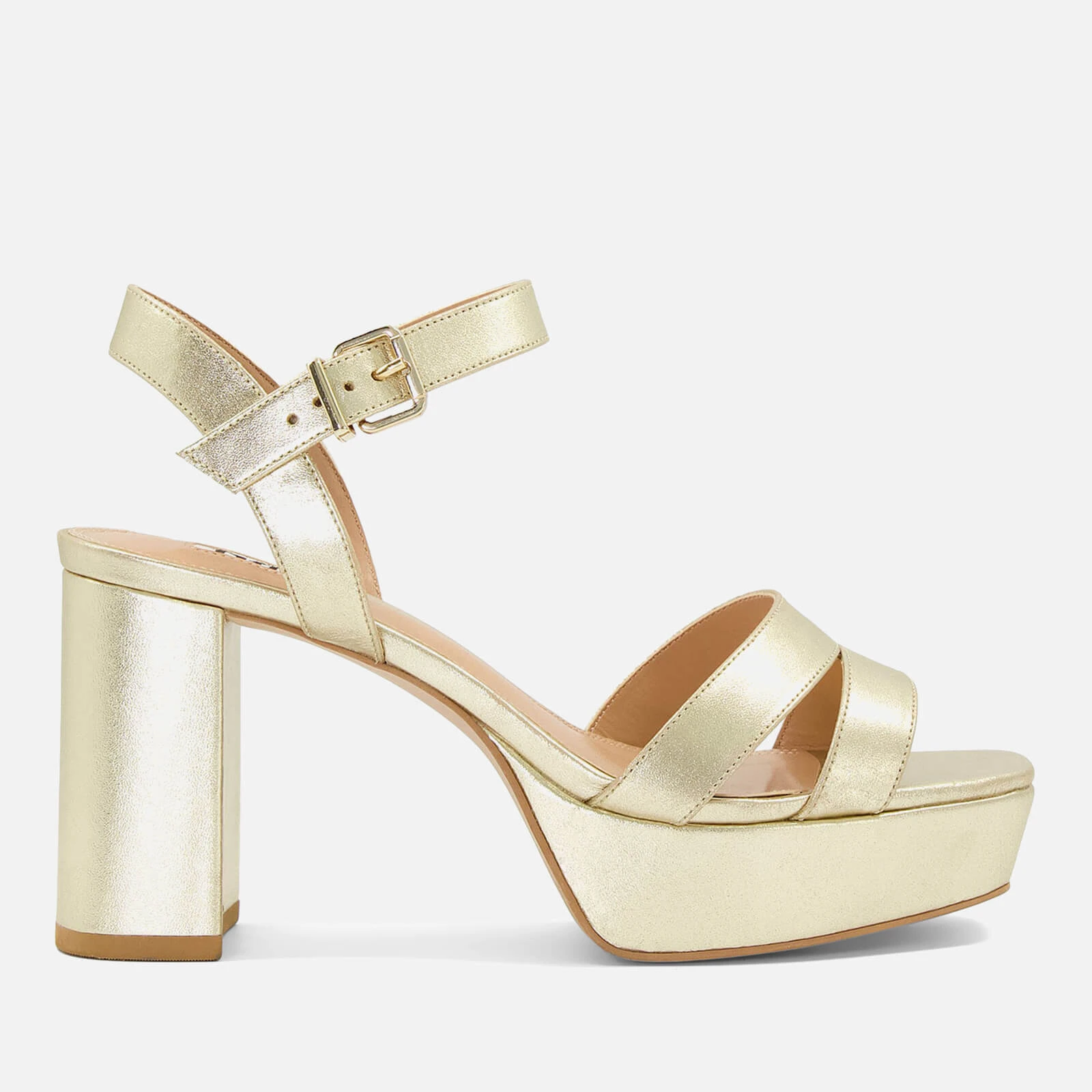 Womens Molten Leather Mid-Platform Sandals - Gold