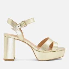 Womens Molten Leather Mid-Platform Sandals - Gold