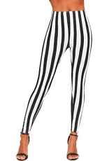 Women's Monochrome Contrast Stripe High Waist Stretch Leggings Ladies Elasticated - Black White - 20-22