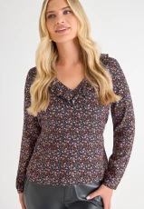 Womens Multi Colour Ditsy Print Ruffle Top