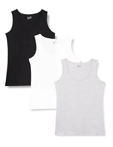 Women's Multipacks Sleeveless Tank Tops, White/Light Grey Blend/ Black (Pack of 3), M