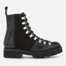 Womens Nanette Leather Hiking Lace Up Boots - Black