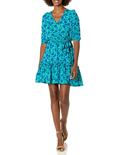 Women's Nathalie Ruched Sleeve Wrap Dress, Cloissone Print, XS