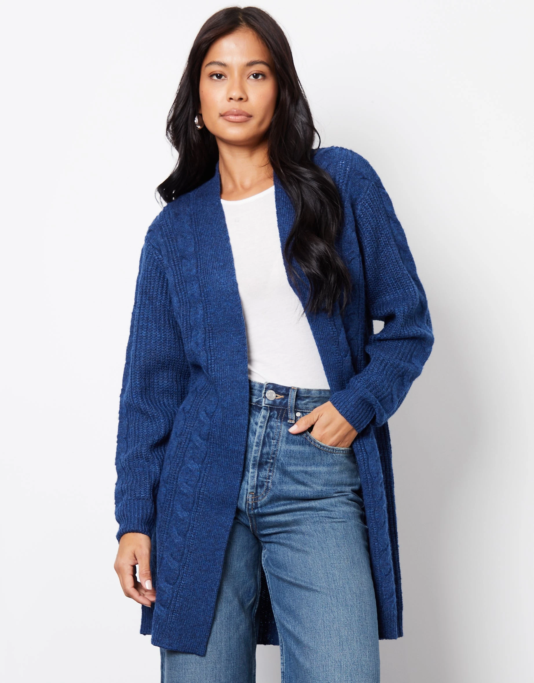 Women's Navy Cable Knit Cardigan