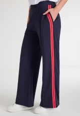 Womens Navy Stripe Wide Leg Trousers