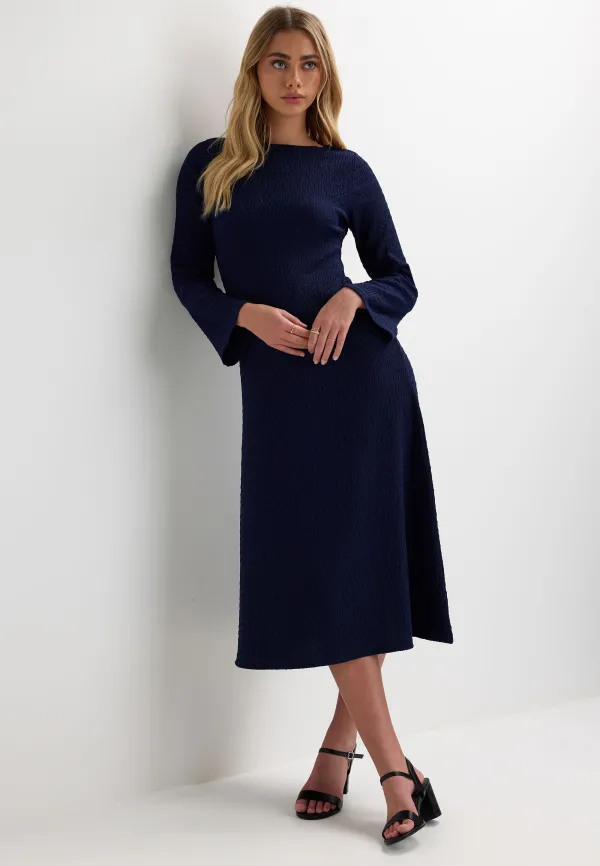 Womens Navy Textured Midi Dress
