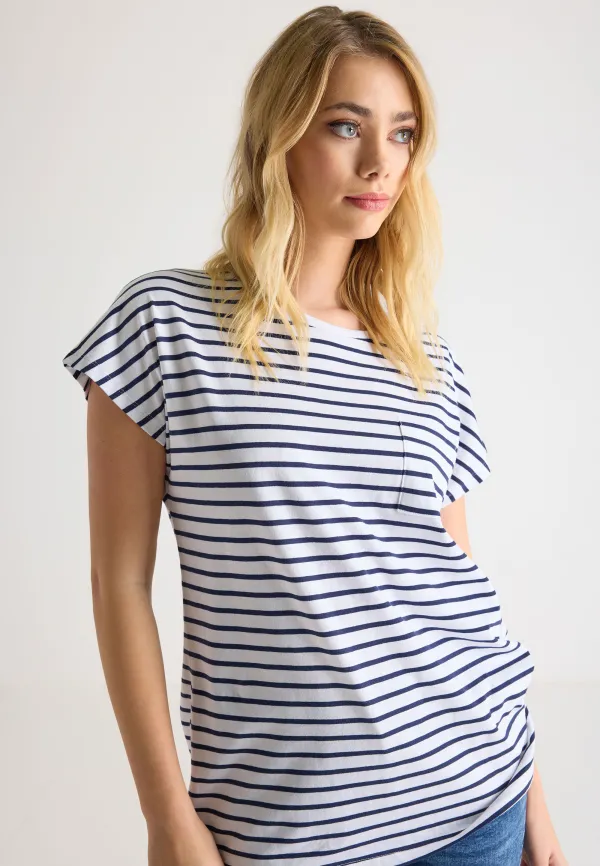 Womens Navy & White Longline T-shirt