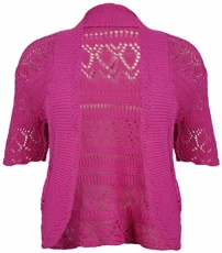 Womens New Crochet Front Open Ladies Short Sleeve Knitted Bolero Cropped Cardigan Shrug Top Plus Siz